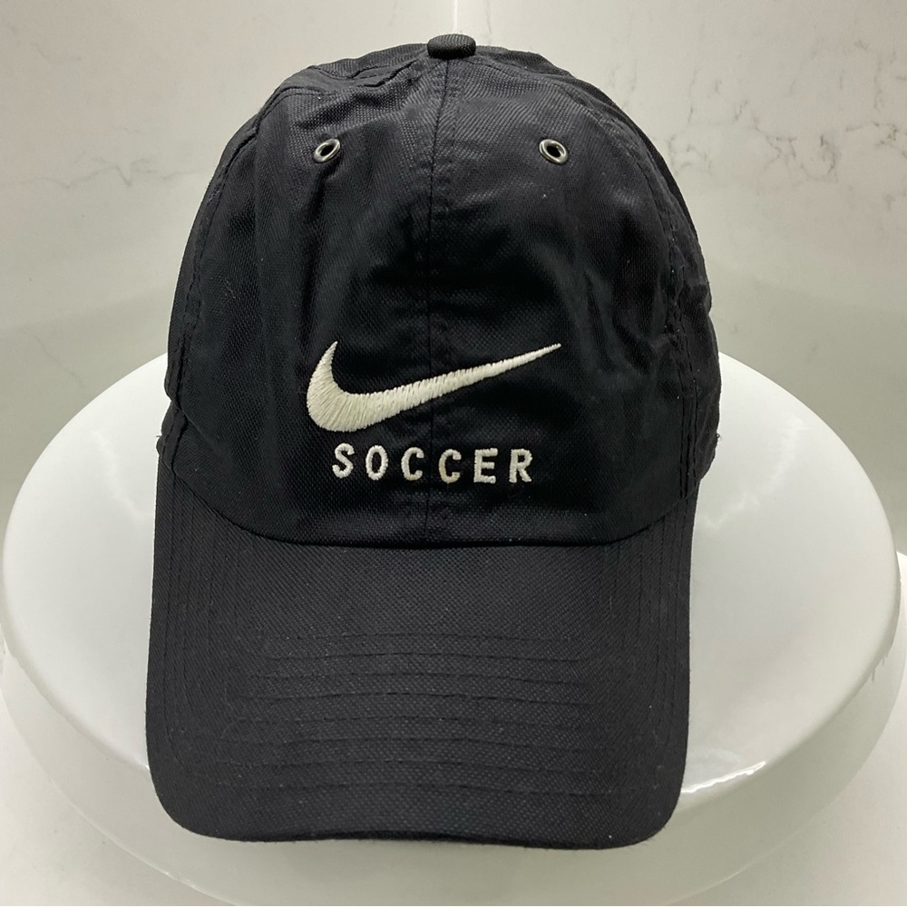 Nike Black Hat with White Swoosh and 'SOCCER' Embroidery
